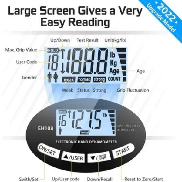 Digital Handheld Dynamometer Grip Strength Measuring Automatically Captures Grip 268 Lbs/120Kg